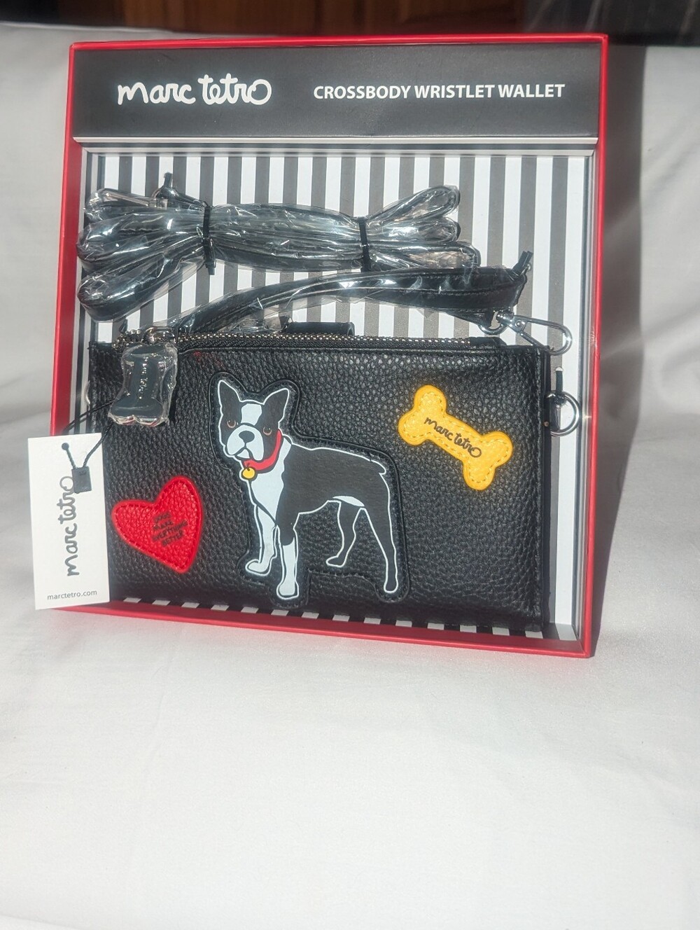 Marc Tetro Black Crossbodyp Wristlet with Dog & Patch Accents